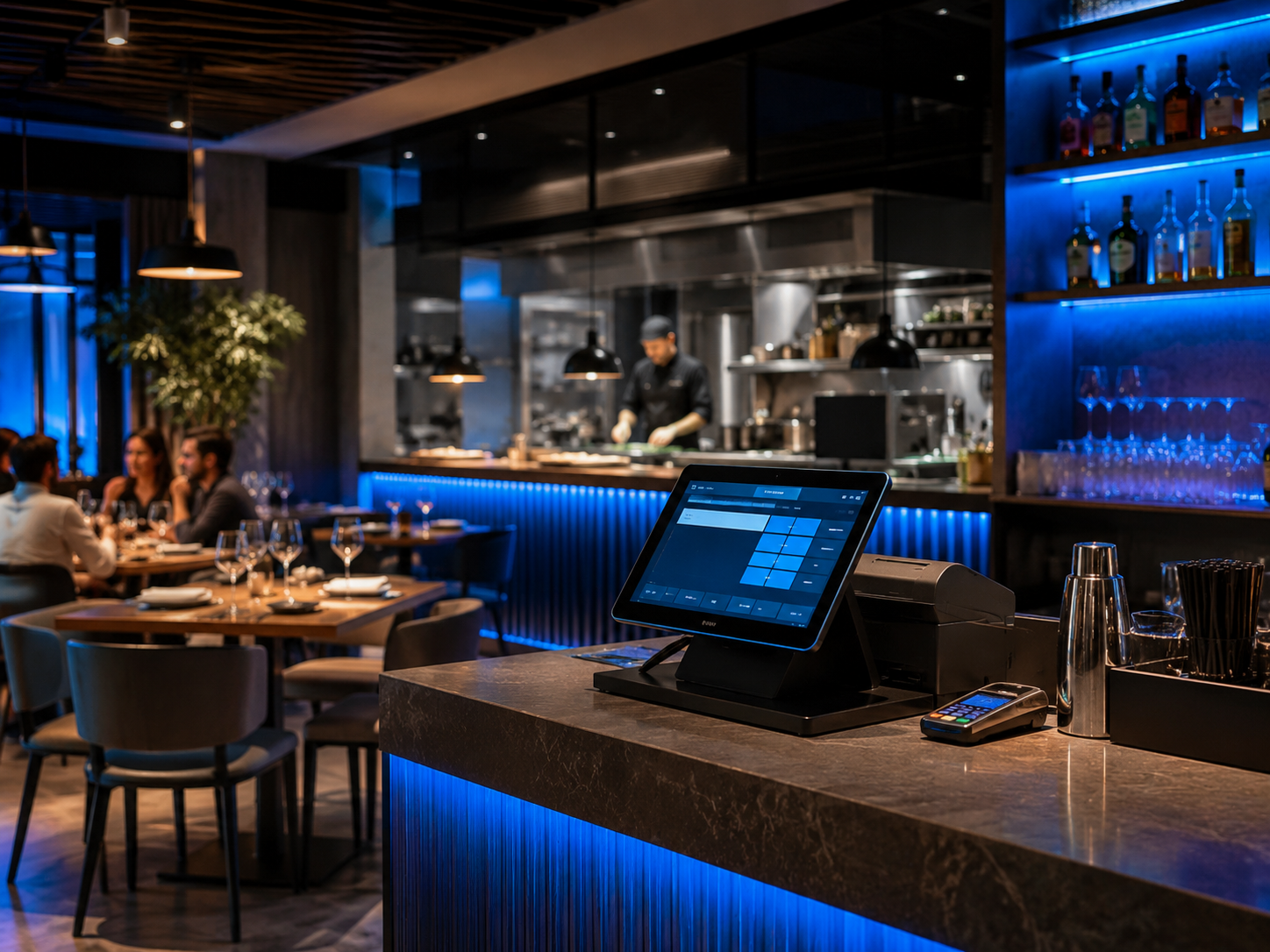 Bar ou restaurante com sistema de automação e terminal de atendimento